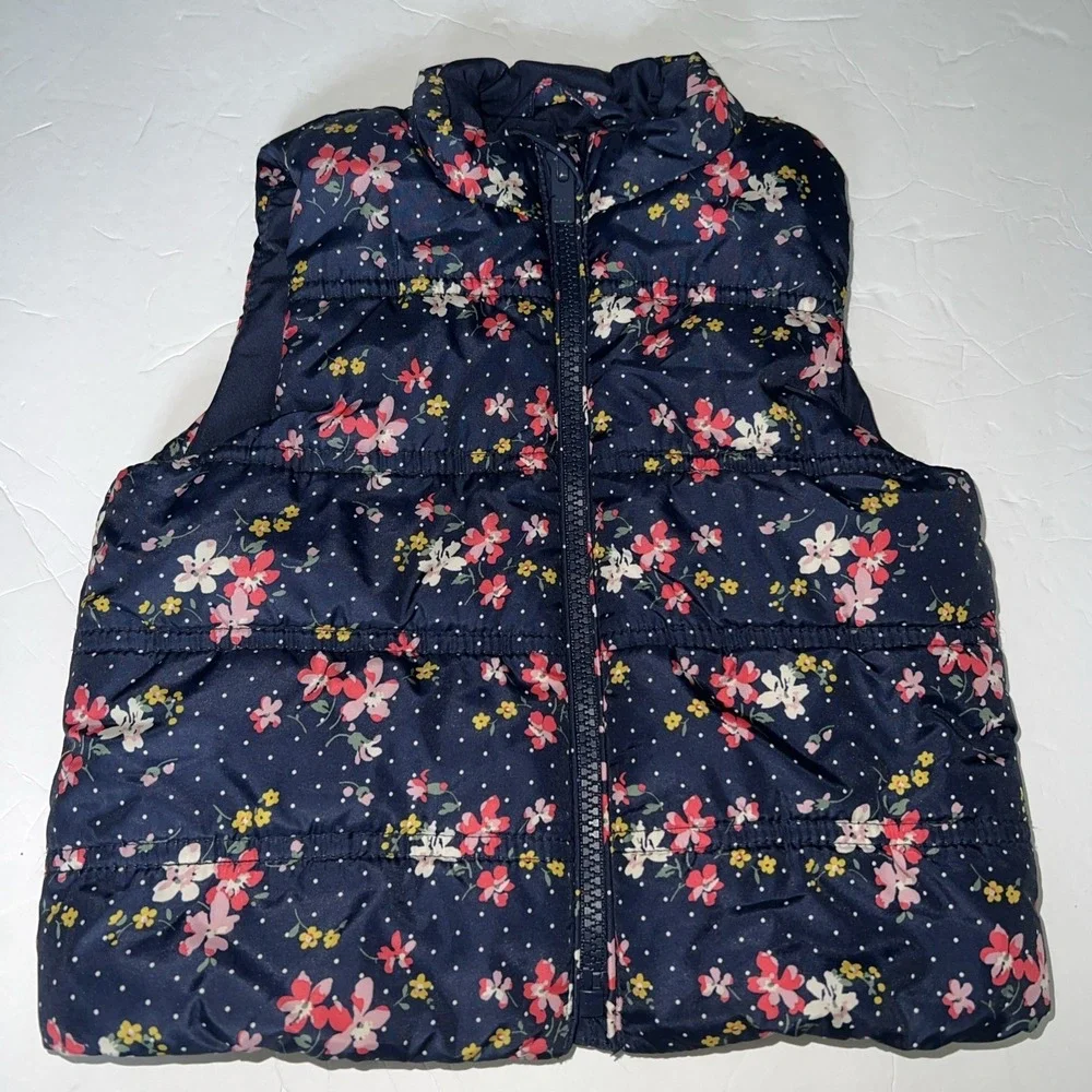 Baby Gap | Girls | 12-18 Months | Navy Floral Puffer Vest | Water Resistant